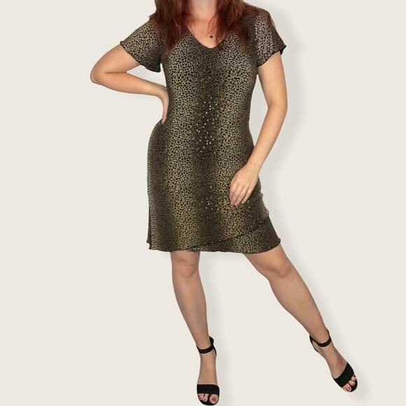 Vintage 90s Size 10 Dress Barn Neutral Leopard Print Cheetah Print Mini Dress - Picture 4 of 11